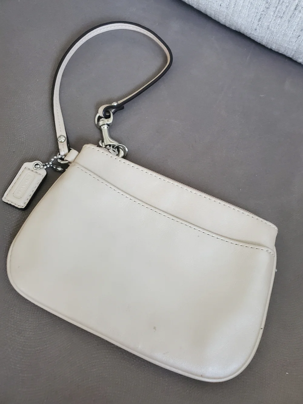 Coach Small Leather Wristlet in Light Cream